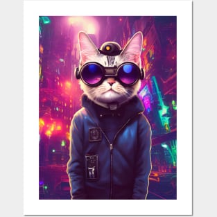 Techno Cat In Japan Neon City Posters and Art